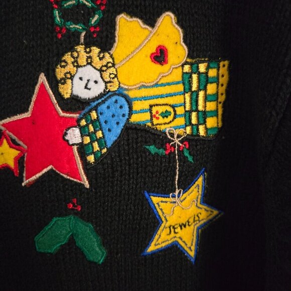 Quaker Factory Vintage Unique Angel Embroidered  V Neck Cardigan Sweater Size L - Picture 6 of 10